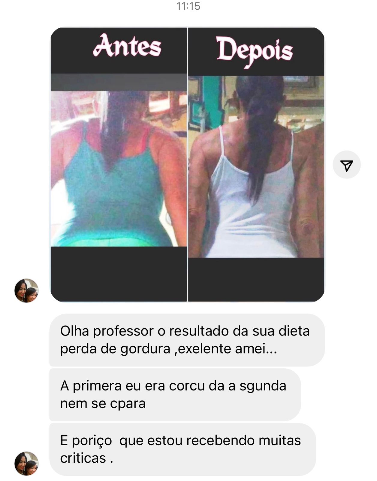 Depoimento de aluno sobre cardápio